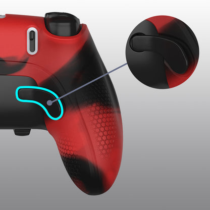 PlayVital Ninja Edition 滑り止めハーフカバーシリコンカバースキン サムグリップキャップ付き PS5 Edge コントローラー用 【レッド & ブラック】