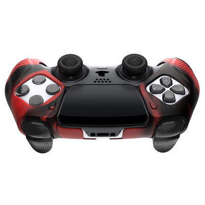 PlayVital Ninja Edition 滑り止めハーフカバーシリコンカバースキン サムグリップキャップ付き PS5 Edge コントローラー用 【レッド & ブラック】