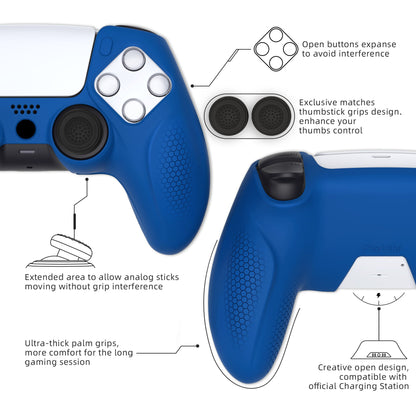 PlayVital Ninja Edition Anti-Slip Silicone Cover Skin with Thumb Grips for PS5 Wireless Controller, Compatible with Charging Station - Blue - MQRPFP005 PlayVital