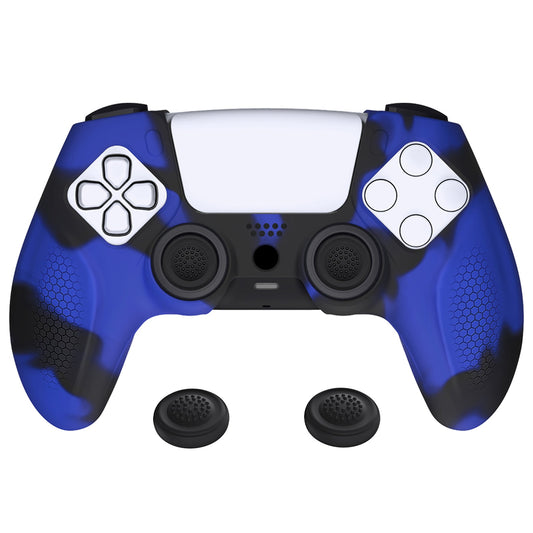 PlayVital Ninja Edition Anti-Slip Silicone Cover Skin with Thumb Grips for PS5 Wireless Controller, Compatible with Charging Station - Blue & Black- MQRPFP008 PlayVital