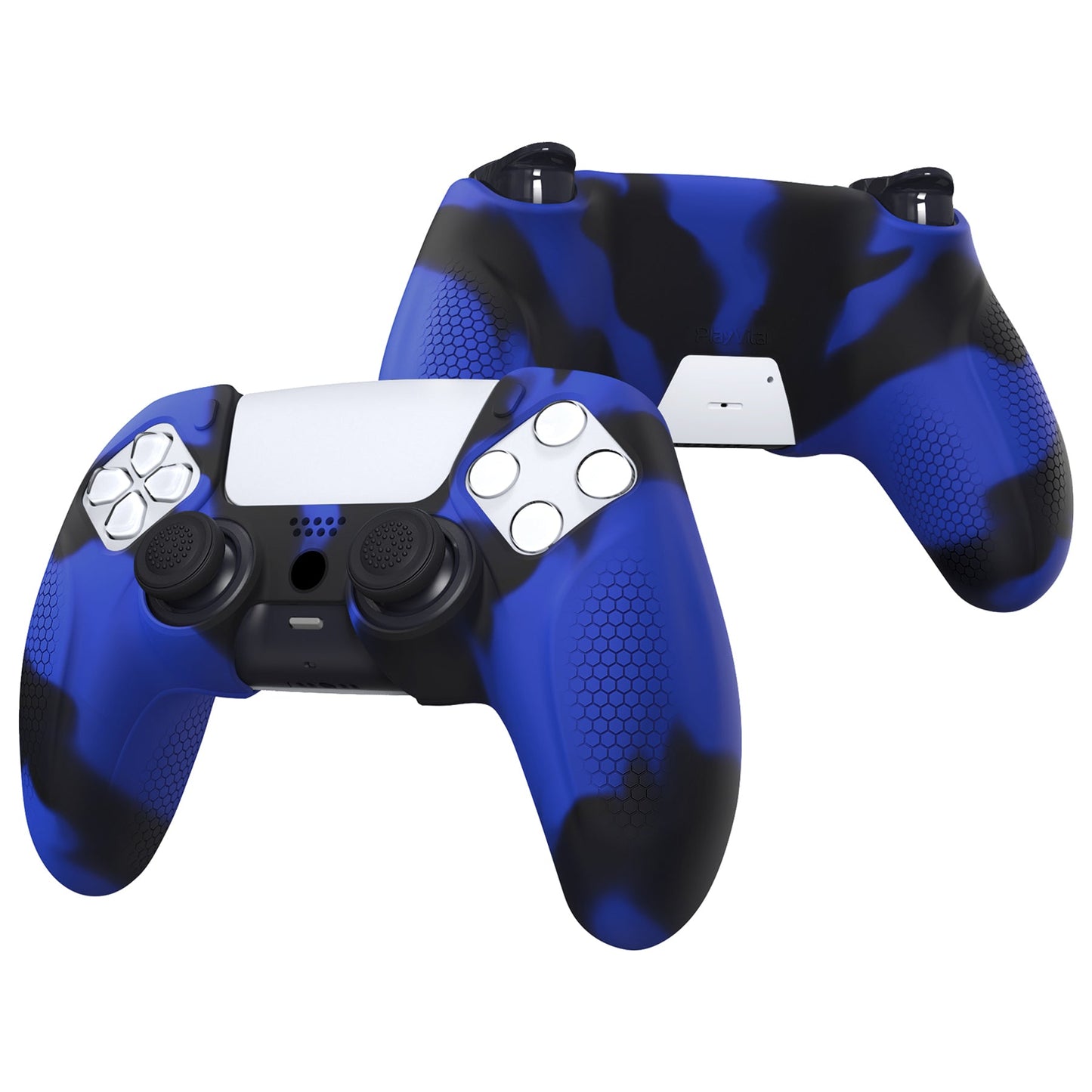 PlayVital Ninja Edition Anti-Slip Silicone Cover Skin with Thumb Grips for PS5 Wireless Controller, Compatible with Charging Station - Blue & Black- MQRPFP008 PlayVital