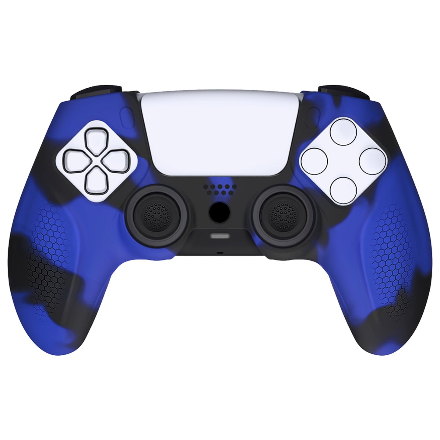 PlayVital Ninja Edition Anti-Slip Silicone Cover Skin with Thumb Grips for PS5 Wireless Controller, Compatible with Charging Station - Blue & Black- MQRPFP008 PlayVital