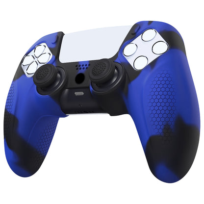 PlayVital Ninja Edition Anti-Slip Silicone Cover Skin with Thumb Grips for PS5 Wireless Controller, Compatible with Charging Station - Blue & Black- MQRPFP008 PlayVital