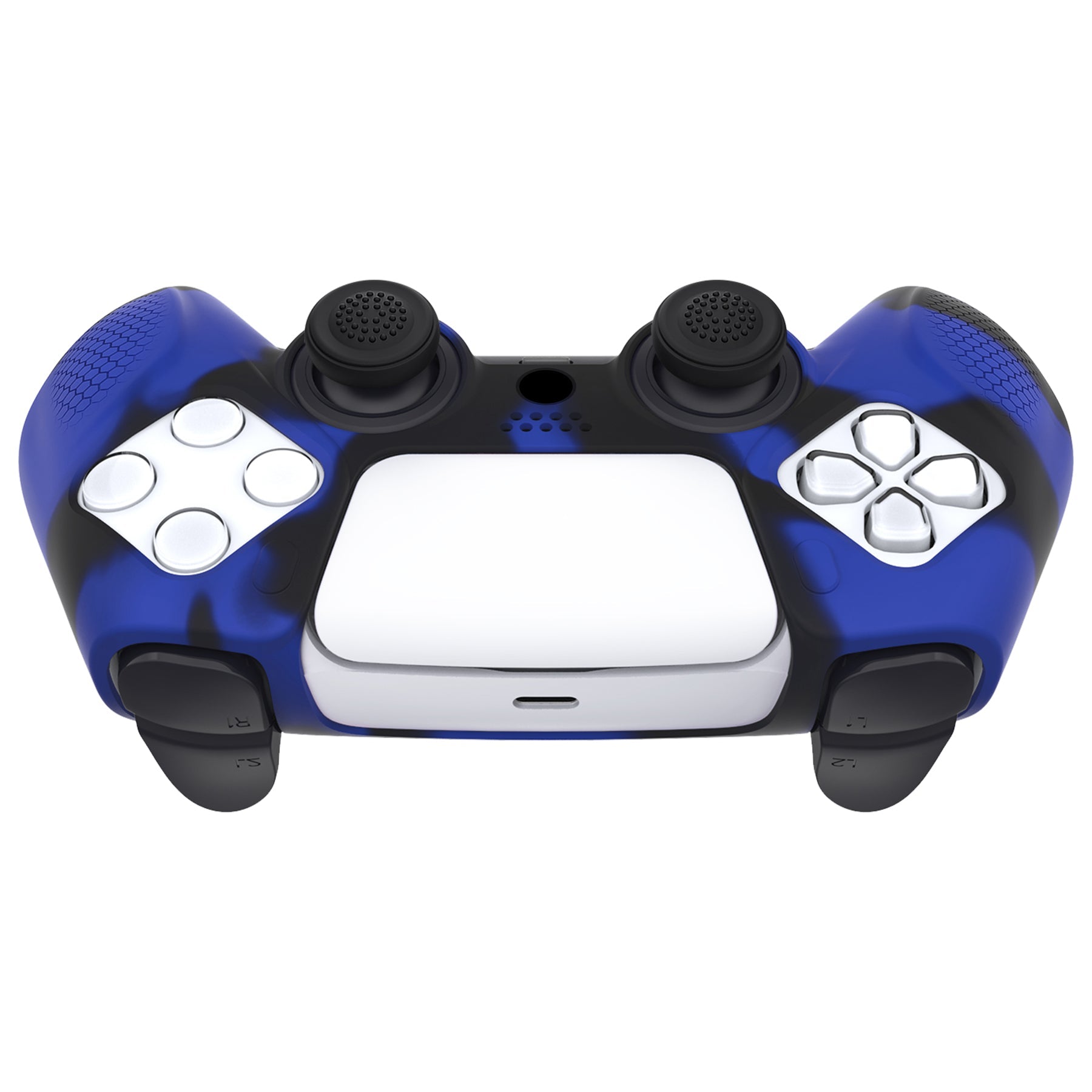 PlayVital Ninja Edition Anti-Slip Silicone Cover Skin with Thumb Grips for PS5 Wireless Controller, Compatible with Charging Station - Blue & Black- MQRPFP008 PlayVital