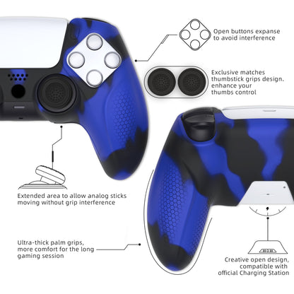 PlayVital Ninja Edition Anti-Slip Silicone Cover Skin with Thumb Grips for PS5 Wireless Controller, Compatible with Charging Station - Blue & Black- MQRPFP008 PlayVital