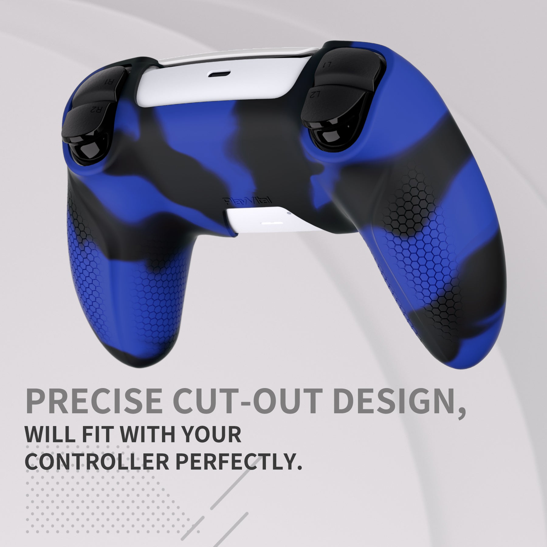 PlayVital Ninja Edition Anti-Slip Silicone Cover Skin with Thumb Grips for PS5 Wireless Controller, Compatible with Charging Station - Blue & Black- MQRPFP008 PlayVital