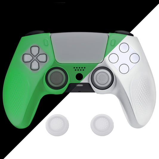 PlayVital Ninja Edition Anti-Slip Silicone Cover Skin with Thumb Grips for PS5 Wireless Controller, Compatible with Charging Station - Glow in Dark Green - MQRPFP006 PlayVital