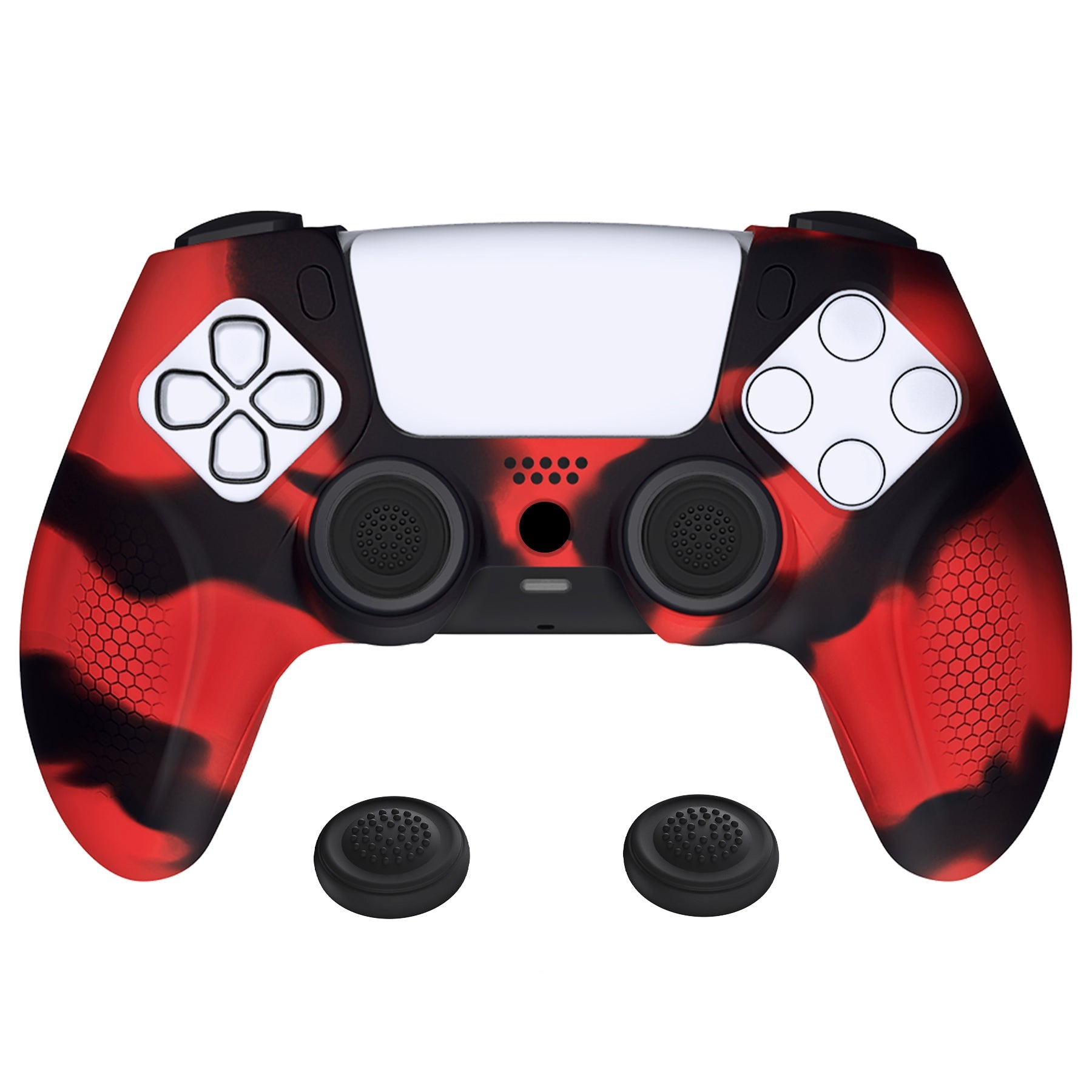 PlayVital Ninja Edition Anti-Slip Silicone Cover Skin with Thumb Grips for PS5 Wireless Controller, Compatible with Charging Station - Red & Black - MQRPFP007 PlayVital