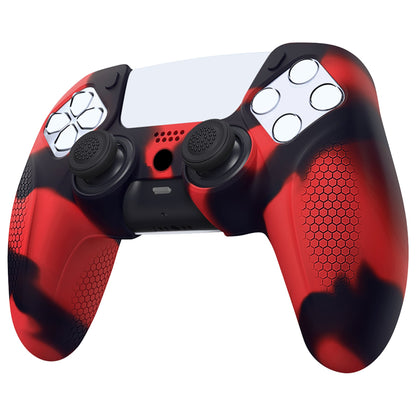 PlayVital Ninja Edition Anti-Slip Silicone Cover Skin with Thumb Grips for PS5 Wireless Controller, Compatible with Charging Station - Red & Black - MQRPFP007 PlayVital