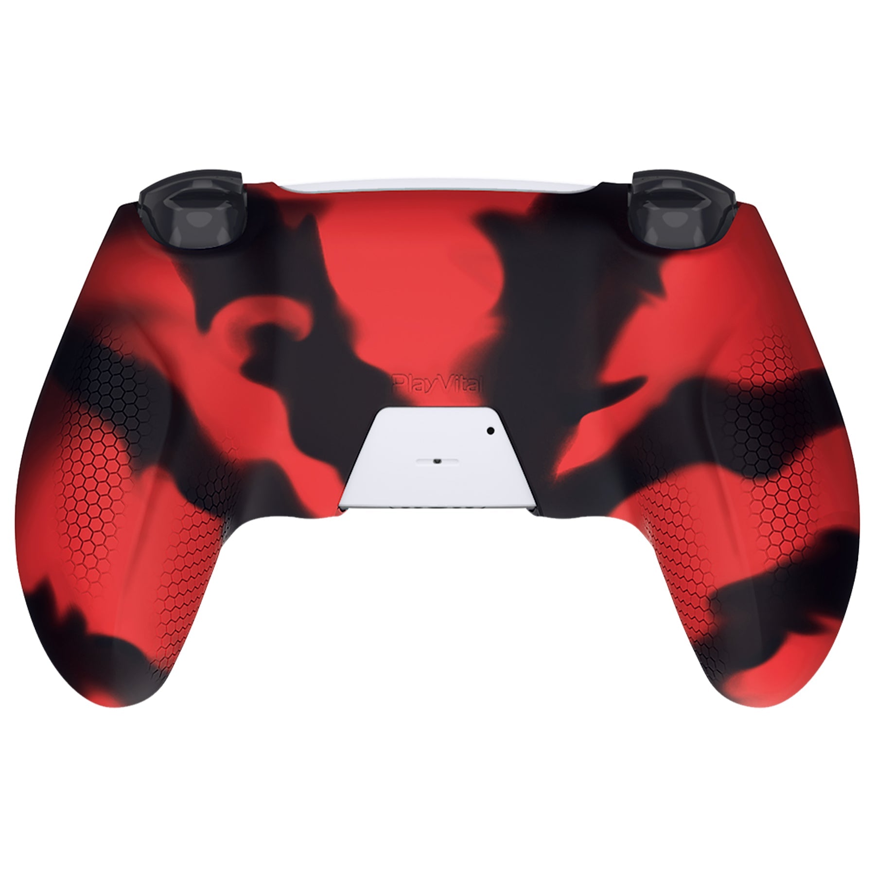 PlayVital Ninja Edition Anti-Slip Silicone Cover Skin with Thumb Grips for PS5 Wireless Controller, Compatible with Charging Station - Red & Black - MQRPFP007 PlayVital