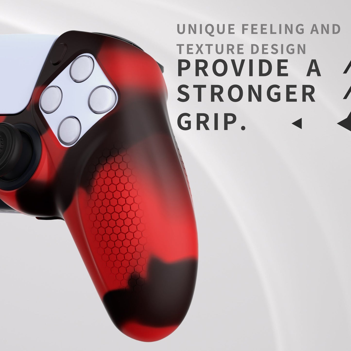 PlayVital Ninja Edition Anti-Slip Silicone Cover Skin with Thumb Grips for PS5 Wireless Controller, Compatible with Charging Station - Red & Black - MQRPFP007 PlayVital