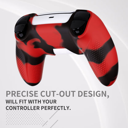 PlayVital Ninja Edition Anti-Slip Silicone Cover Skin with Thumb Grips for PS5 Wireless Controller, Compatible with Charging Station - Red & Black - MQRPFP007 PlayVital