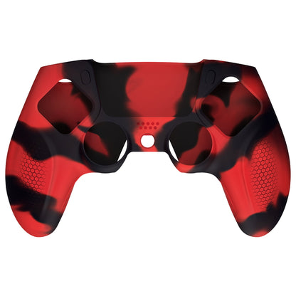 PlayVital Ninja Edition Anti-Slip Silicone Cover Skin with Thumb Grips for PS5 Wireless Controller, Compatible with Charging Station - Red & Black - MQRPFP007 PlayVital