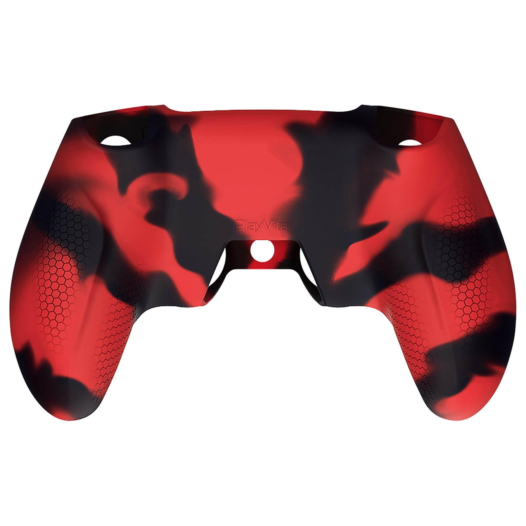 PlayVital Ninja Edition Anti-Slip Silicone Cover Skin with Thumb Grips for PS5 Wireless Controller, Compatible with Charging Station - Red & Black - MQRPFP007 PlayVital