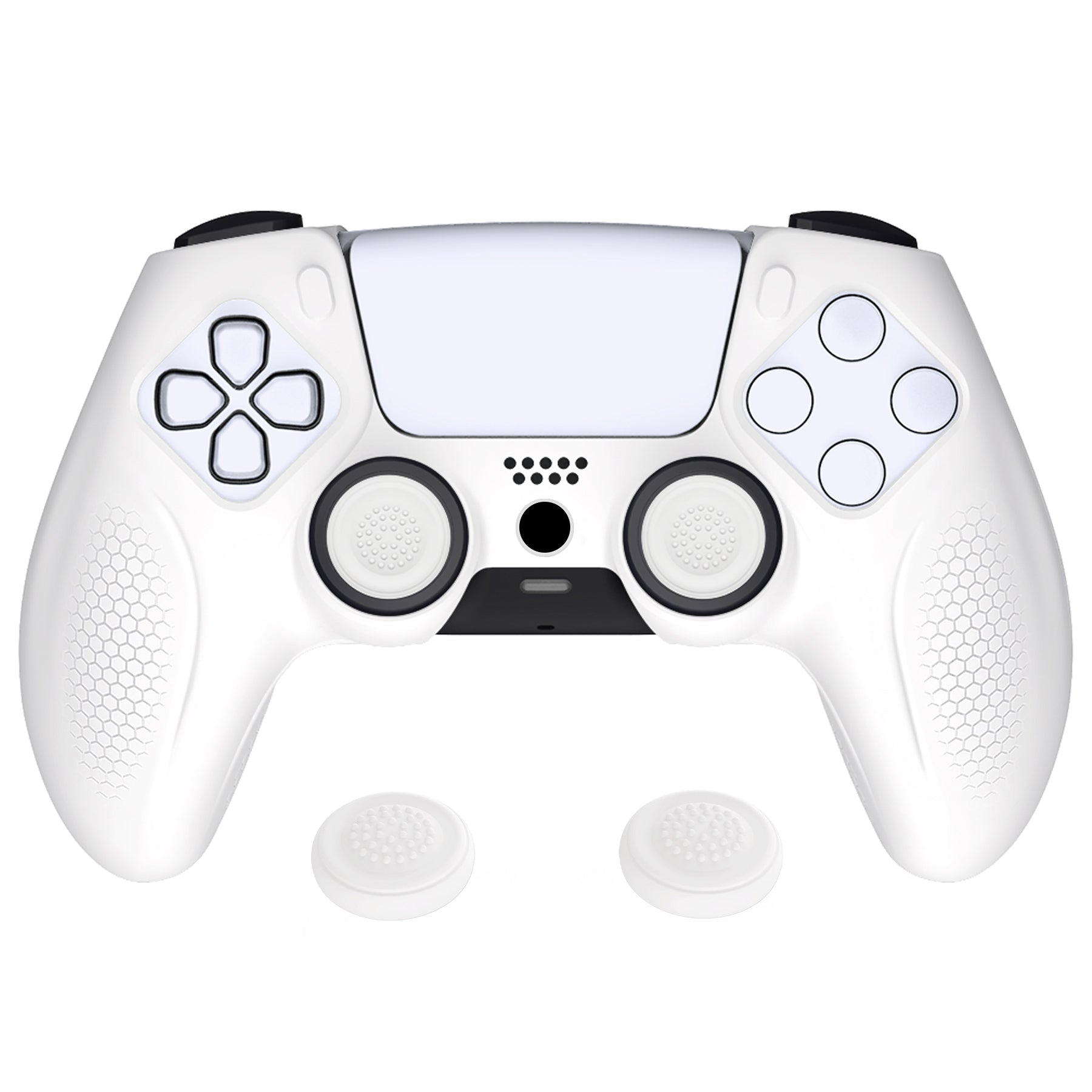 PlayVital Ninja Edition Anti-Slip Silicone Cover Skin with Thumb Grips for PS5 Wireless Controller, Compatible with Charging Station - White - MQRPFP002 PlayVital