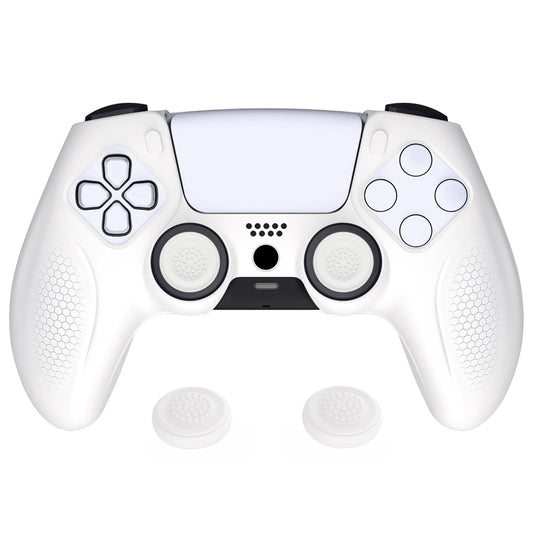 PlayVital Ninja Edition Anti-Slip Silicone Cover Skin with Thumb Grips for PS5 Wireless Controller, Compatible with Charging Station - White - MQRPFP002 PlayVital