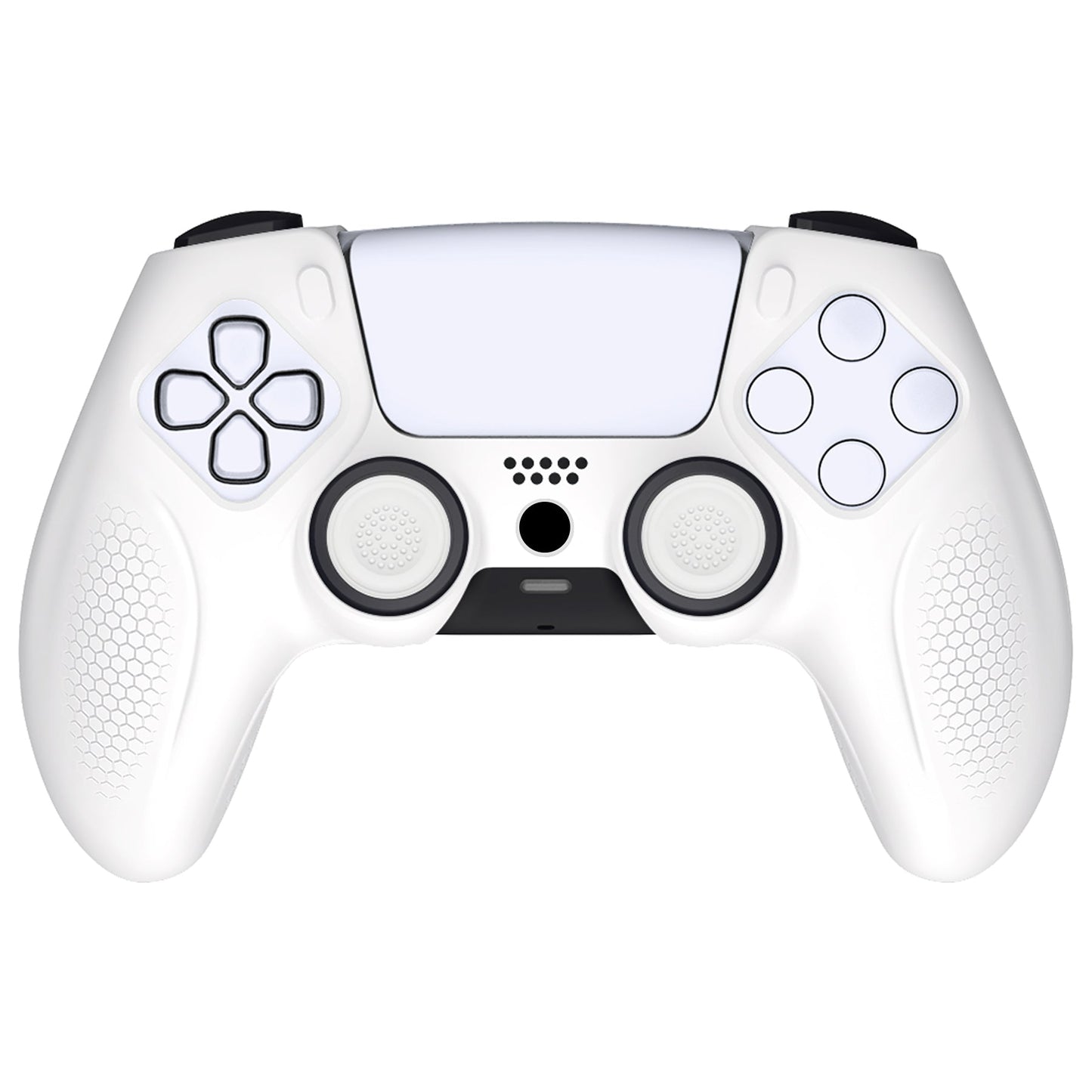 PlayVital Ninja Edition Anti-Slip Silicone Cover Skin with Thumb Grips for PS5 Wireless Controller, Compatible with Charging Station - White - MQRPFP002 PlayVital