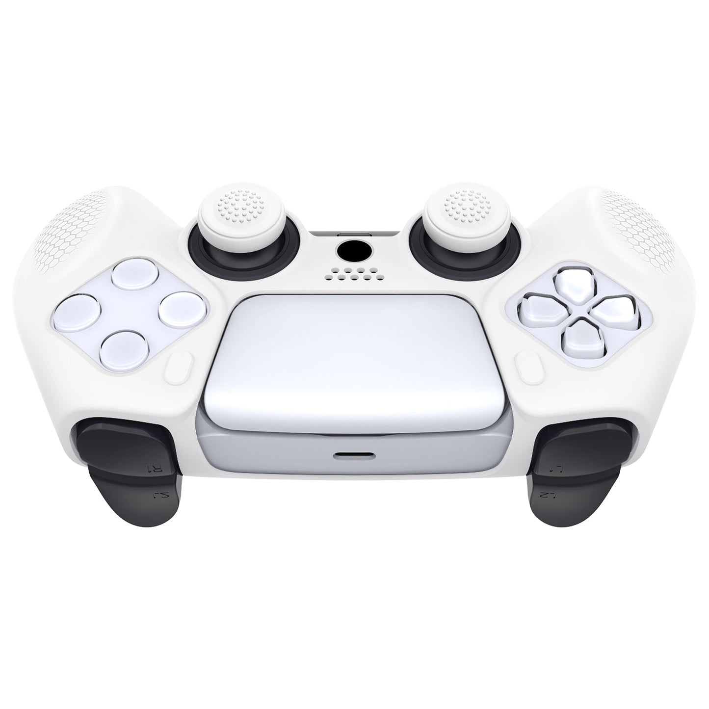 PlayVital Ninja Edition Anti-Slip Silicone Cover Skin with Thumb Grips for PS5 Wireless Controller, Compatible with Charging Station - White - MQRPFP002 PlayVital