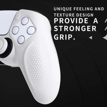 PlayVital Ninja Edition Anti-Slip Silicone Cover Skin with Thumb Grips for PS5 Wireless Controller, Compatible with Charging Station - White - MQRPFP002 PlayVital