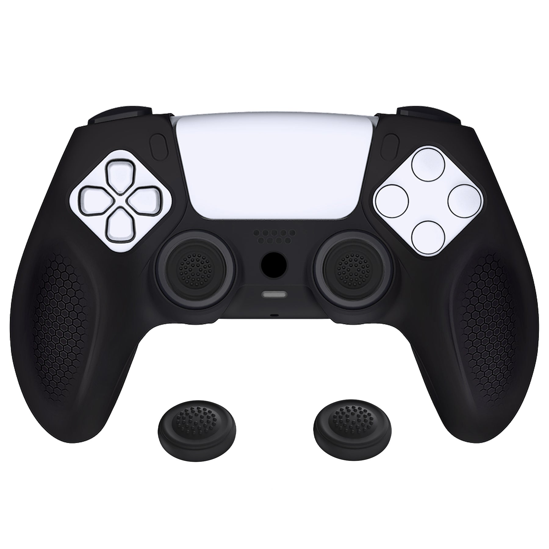 PlayVital Ninja Edition Anti-Slip Silicone Cover Skin with Thumb Grips for PS5 Wireless Controller, Compatible with Charging Station - Black - MQRPFP001 PlayVital