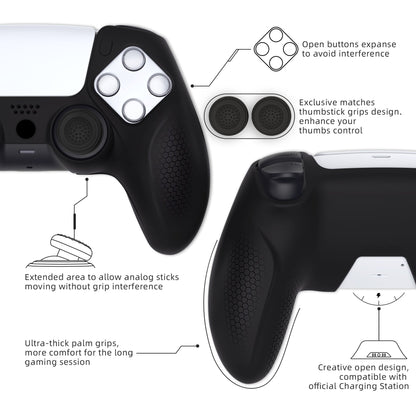 PlayVital Ninja Edition Anti-Slip Silicone Cover Skin with Thumb Grips for PS5 Wireless Controller, Compatible with Charging Station - Black - MQRPFP001 PlayVital