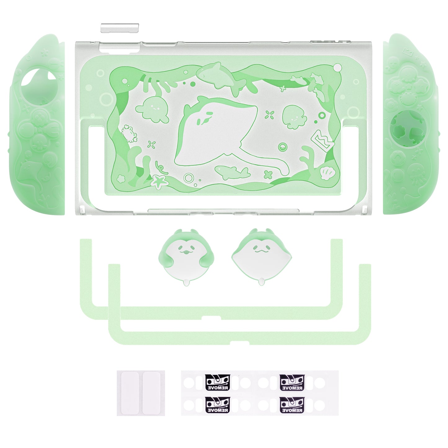 PlayVital オーシャンウィスパーシリーズ Nintendo Switch 2 用 保護ケース 耐衝撃・ドック対応ハードシェルケース ＋ シリコングリップ（サムスティックキャップ＆ステッカー付き）【パステルグリーン】