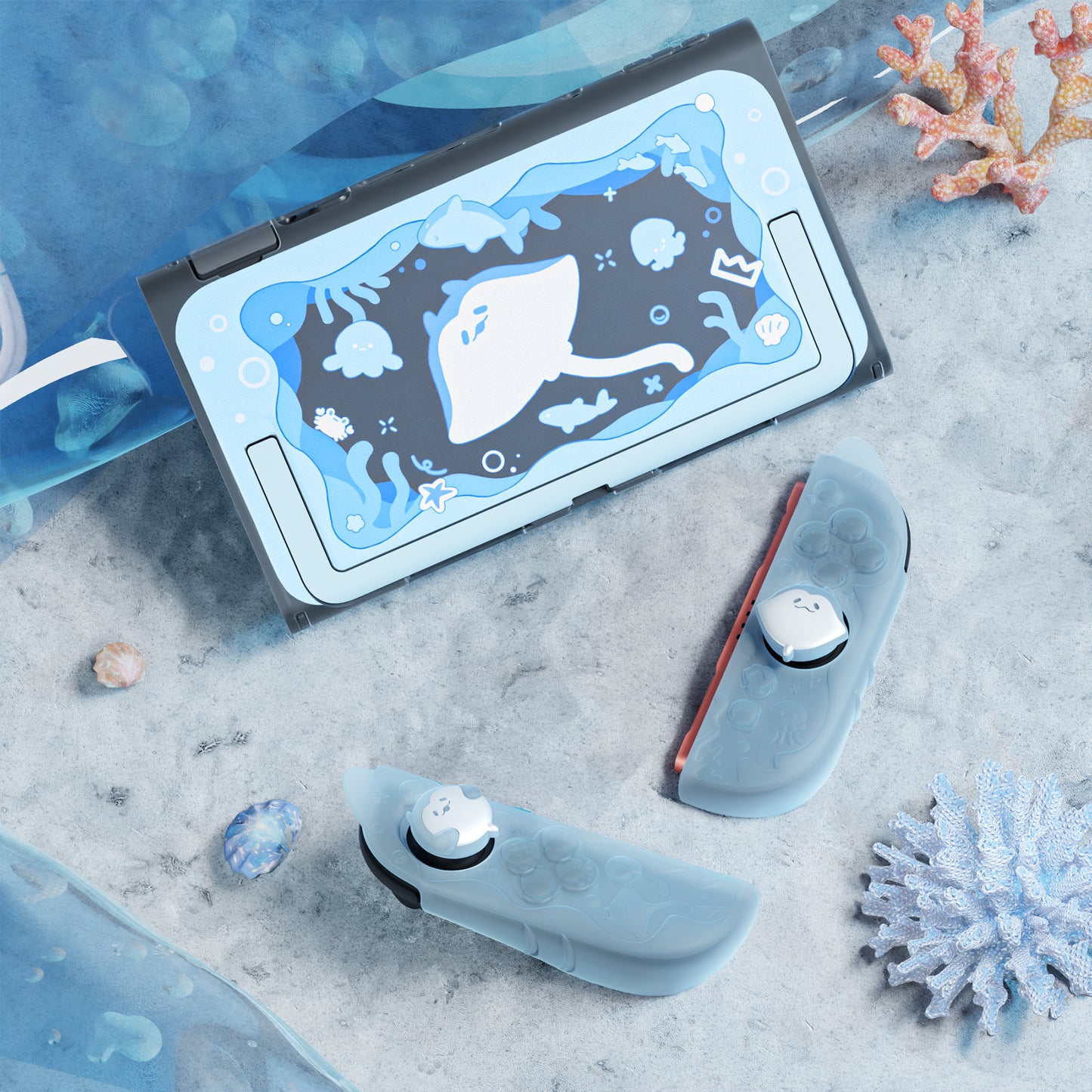 PlayVital オーシャンウィスパーシリーズ Nintendo Switch 2 用 保護ケース 耐衝撃・ドック対応ハードシェルケース ＋ シリコングリップ（サムスティックキャップ＆ステッカー付き）【ミントブルー】