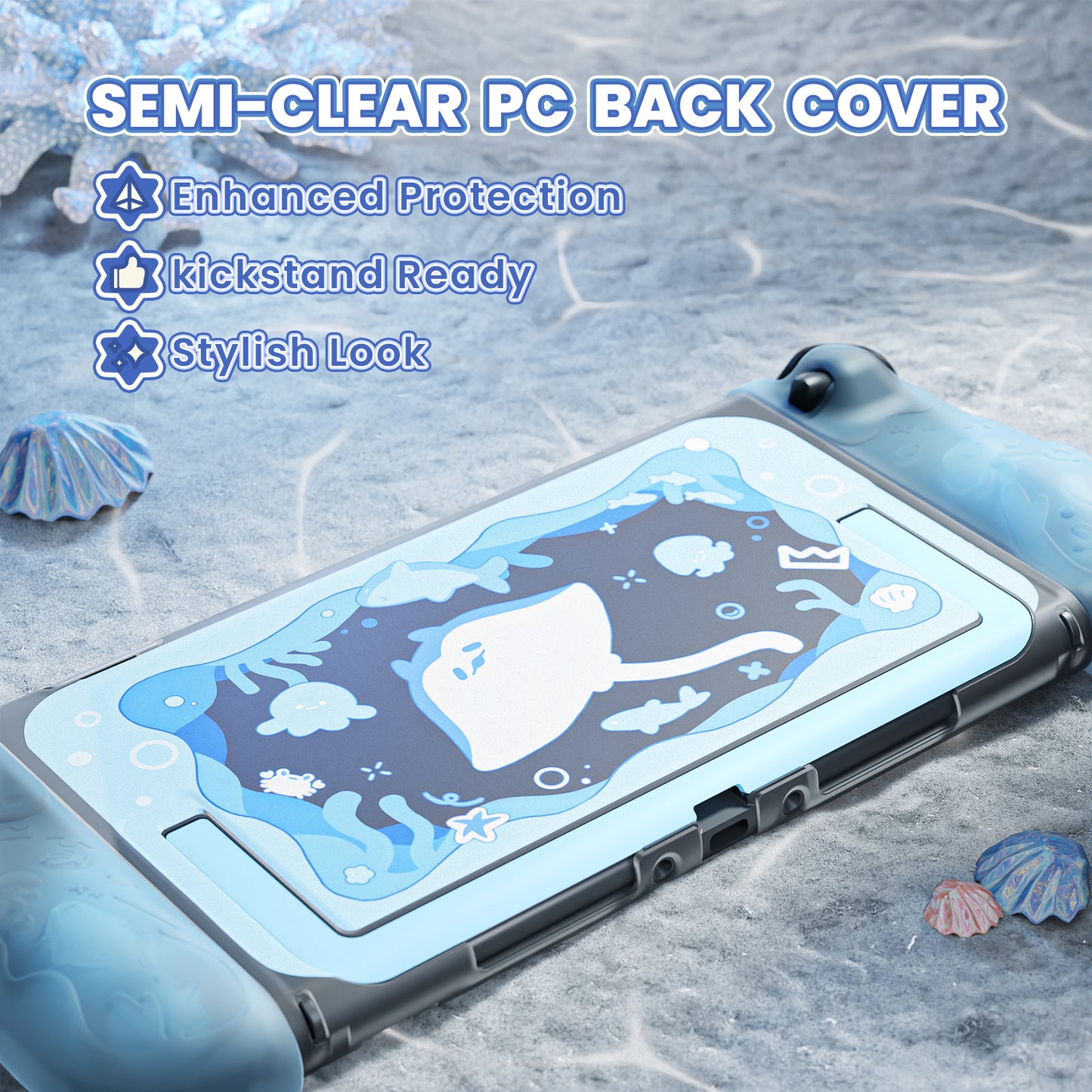 PlayVital オーシャンウィスパーシリーズ Nintendo Switch 2 用 保護ケース 耐衝撃・ドック対応ハードシェルケース ＋ シリコングリップ（サムスティックキャップ＆ステッカー付き）【ミントブルー】