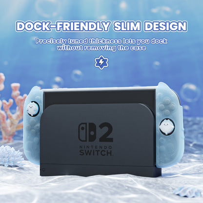 PlayVital オーシャンウィスパーシリーズ Nintendo Switch 2 用 保護ケース 耐衝撃・ドック対応ハードシェルケース ＋ シリコングリップ（サムスティックキャップ＆ステッカー付き）【ミントブルー】