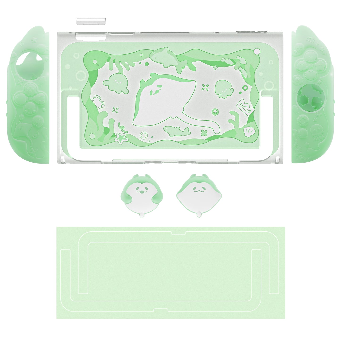 PlayVital オーシャンウィスパーシリーズ Nintendo Switch 2 用 保護ケース 耐衝撃・ドック対応ハードシェルケース ＋ シリコングリップ（サムスティックキャップ＆ステッカー付き）【パステルグリーン】