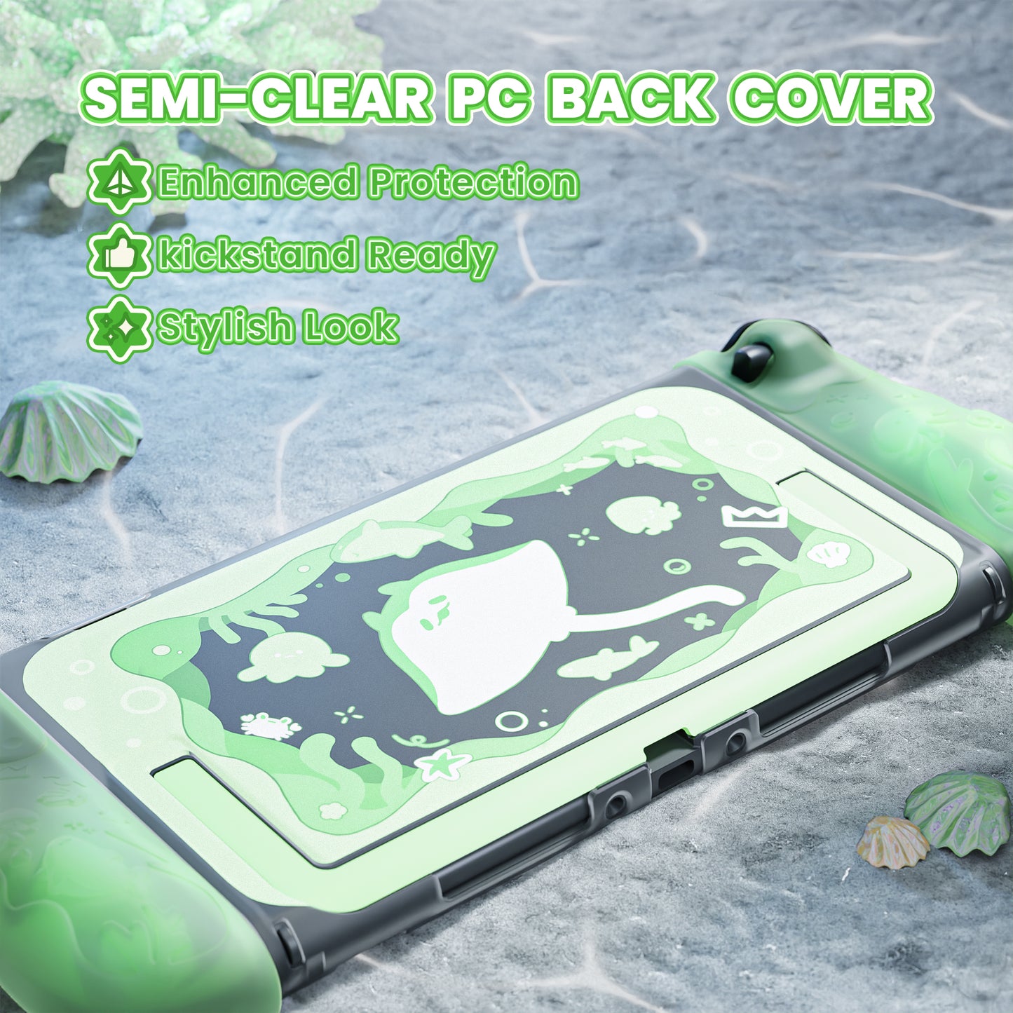 PlayVital オーシャンウィスパーシリーズ Nintendo Switch 2 用 保護ケース 耐衝撃・ドック対応ハードシェルケース ＋ シリコングリップ（サムスティックキャップ＆ステッカー付き）【パステルグリーン】