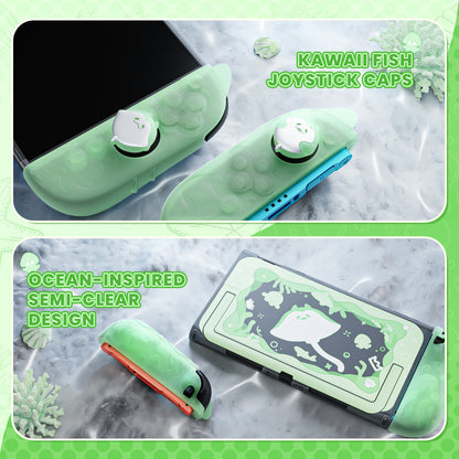 PlayVital オーシャンウィスパーシリーズ Nintendo Switch 2 用 保護ケース 耐衝撃・ドック対応ハードシェルケース ＋ シリコングリップ（サムスティックキャップ＆ステッカー付き）【パステルグリーン】