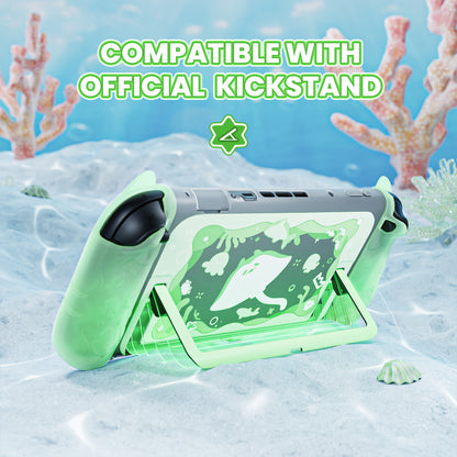 PlayVital オーシャンウィスパーシリーズ Nintendo Switch 2 用 保護ケース 耐衝撃・ドック対応ハードシェルケース ＋ シリコングリップ（サムスティックキャップ＆ステッカー付き）【パステルグリーン】