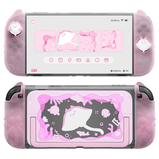 PlayVital オーシャンウィスパーシリーズ Nintendo Switch 2 用 保護ケース 耐衝撃・ドック対応ハードシェルケース ＋ シリコングリップ（サムスティックキャップ＆ステッカー付き）【ピーチピンク】