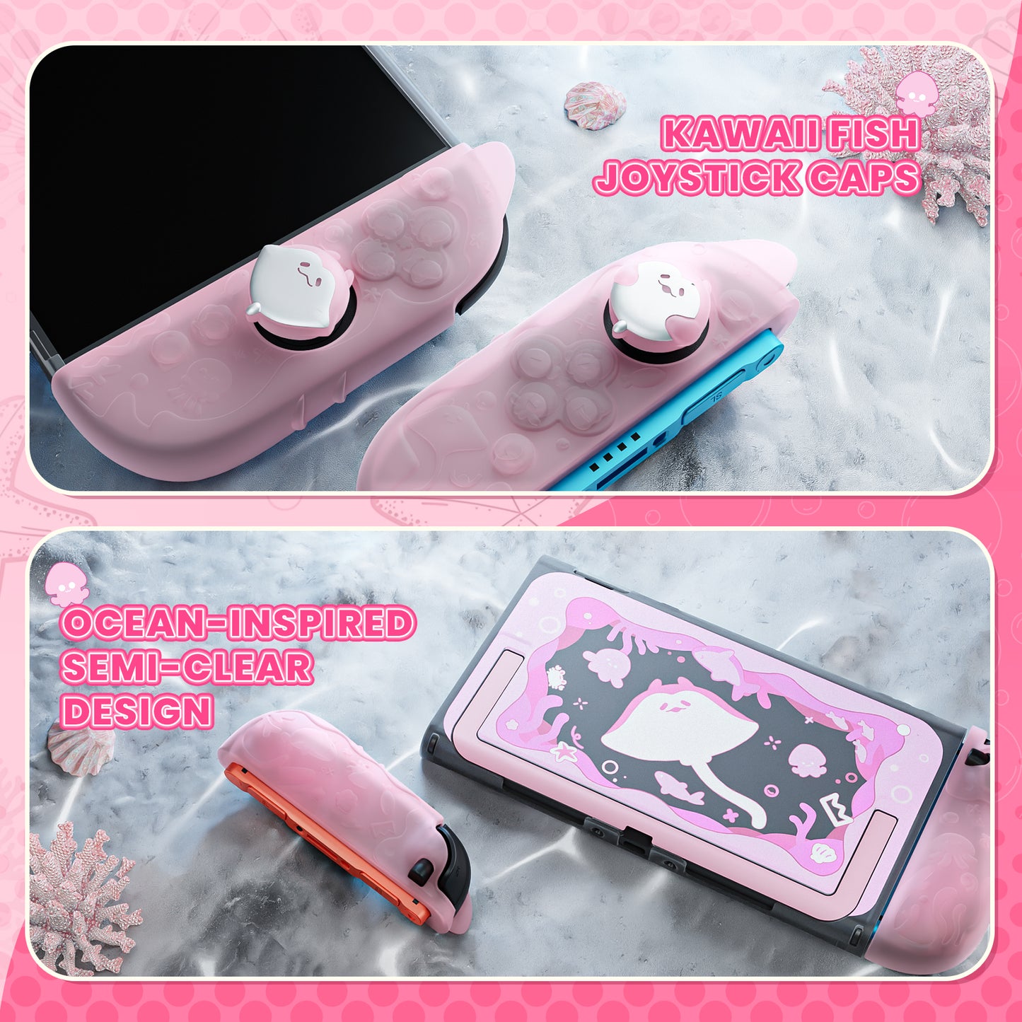 PlayVital オーシャンウィスパーシリーズ Nintendo Switch 2 用 保護ケース 耐衝撃・ドック対応ハードシェルケース ＋ シリコングリップ（サムスティックキャップ＆ステッカー付き）【ピーチピンク】