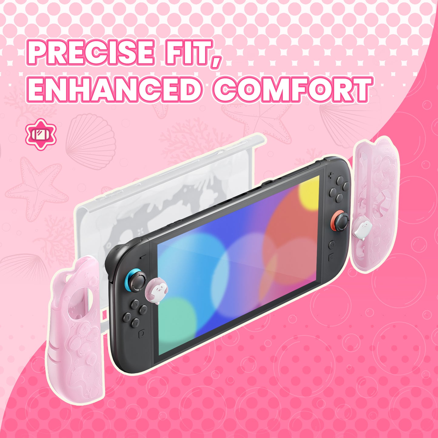 PlayVital オーシャンウィスパーシリーズ Nintendo Switch 2 用 保護ケース 耐衝撃・ドック対応ハードシェルケース ＋ シリコングリップ（サムスティックキャップ＆ステッカー付き）【ピーチピンク】