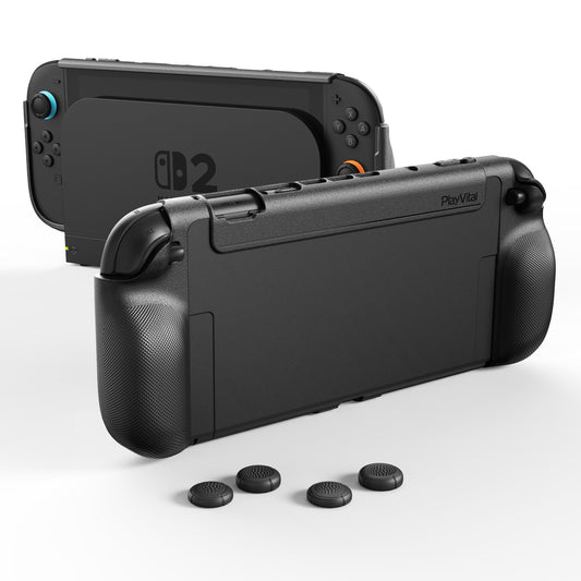 PlayVital PURE Nintendo Switch 2（2025）対応 TPU保護ケース ドック対応 耐衝撃 人間工学設計 グリップ付き 滑り止め 親指グリップキャップ付き【ブラック】
