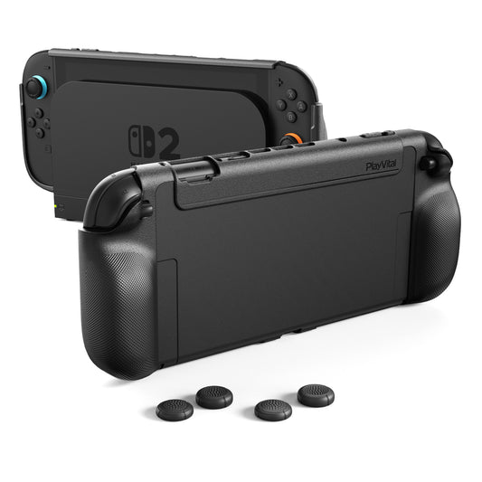 PlayVital PURE Nintendo Switch 2（2025）対応 TPU保護ケース ドック対応 耐衝撃 人間工学設計 グリップ付き 滑り止め 親指グリップキャップ付き【ブラック】