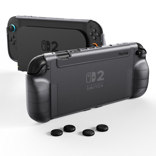 PlayVital PURE Nintendo Switch 2（2025）対応 TPU保護ケース ドック対応 耐衝撃 人間工学設計 グリップ付き 滑り止め 親指グリップキャップ付き【クリアブラック】