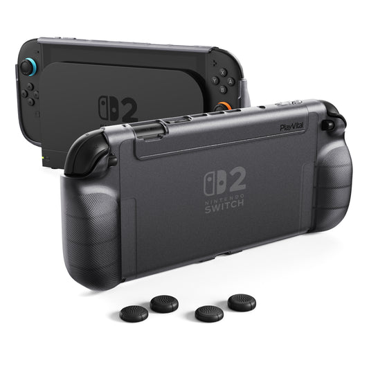 PlayVital PURE Nintendo Switch 2（2025）対応 TPU保護ケース ドック対応 耐衝撃 人間工学設計 グリップ付き 滑り止め 親指グリップキャップ付き【クリアブラック】