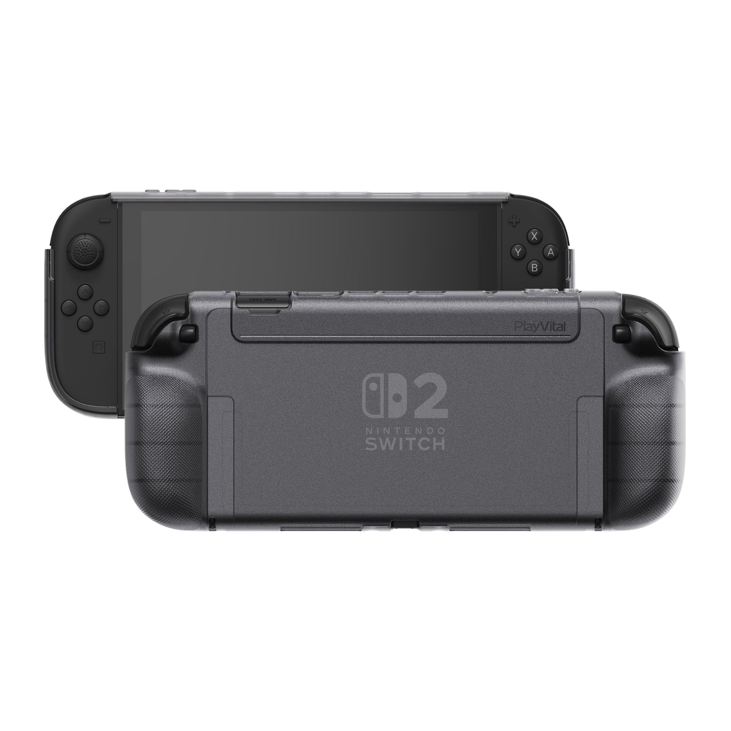 PlayVital PURE Nintendo Switch 2（2025）対応 TPU保護ケース ドック対応 耐衝撃 人間工学設計 グリップ付き 滑り止め 親指グリップキャップ付き【クリアブラック】
