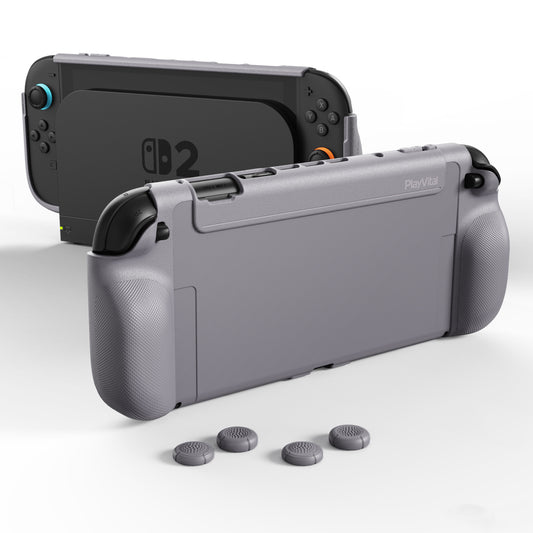 PlayVital PURE Nintendo Switch 2（2025）対応 TPU保護ケース ドック対応 耐衝撃 人間工学設計 グリップ付き 滑り止め 親指グリップキャップ付き【グレー】