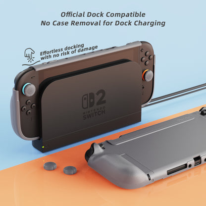 PlayVital PURE Nintendo Switch 2（2025）対応 TPU保護ケース ドック対応 耐衝撃 人間工学設計 グリップ付き 滑り止め 親指グリップキャップ付き【グレー】