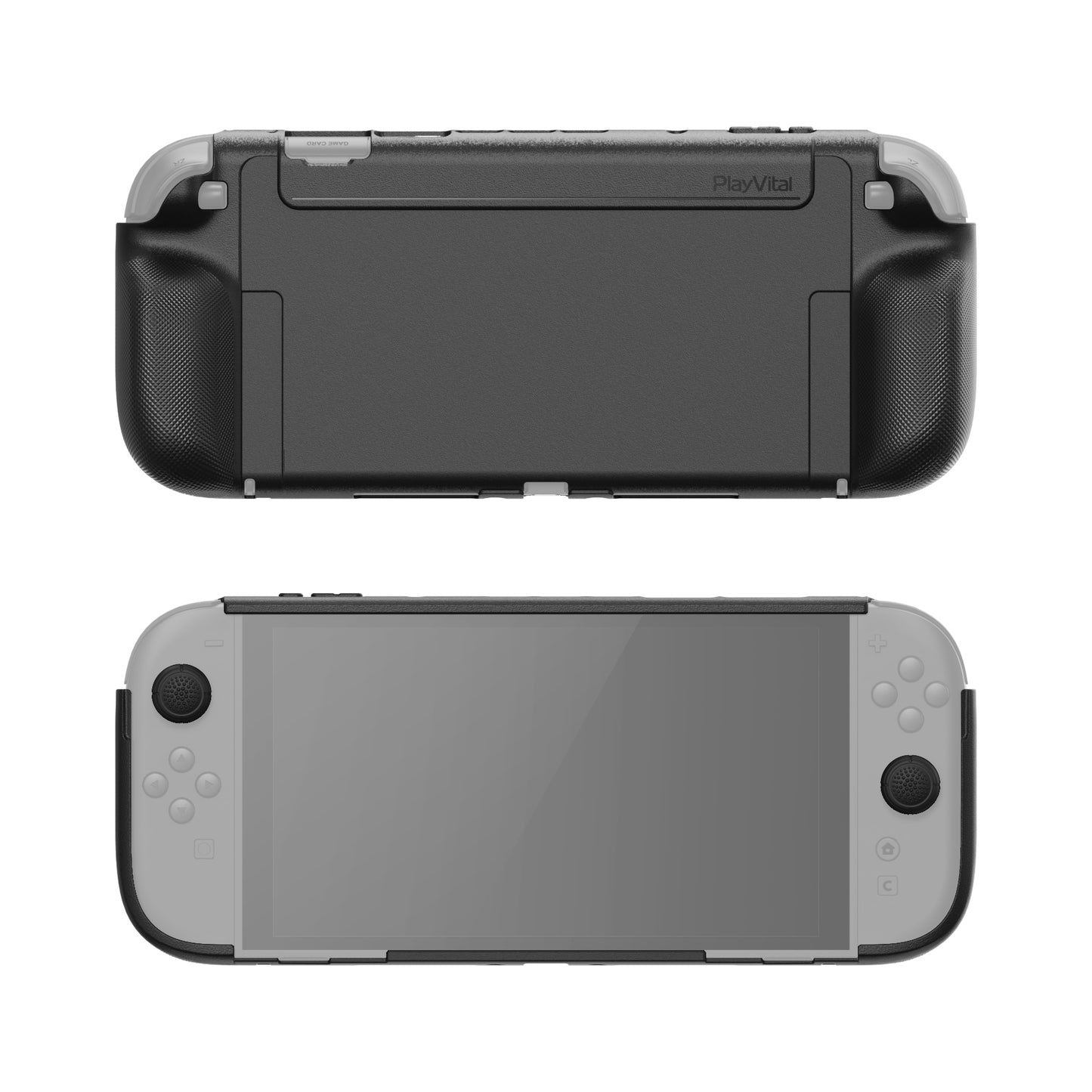 PlayVital PURE グリップケース for Nintendo Switch 2、耐衝撃TPU保護カバー 人間工学に基づいた滑り止めグリップデザイン＆サムスティックキャップ【ブラック】