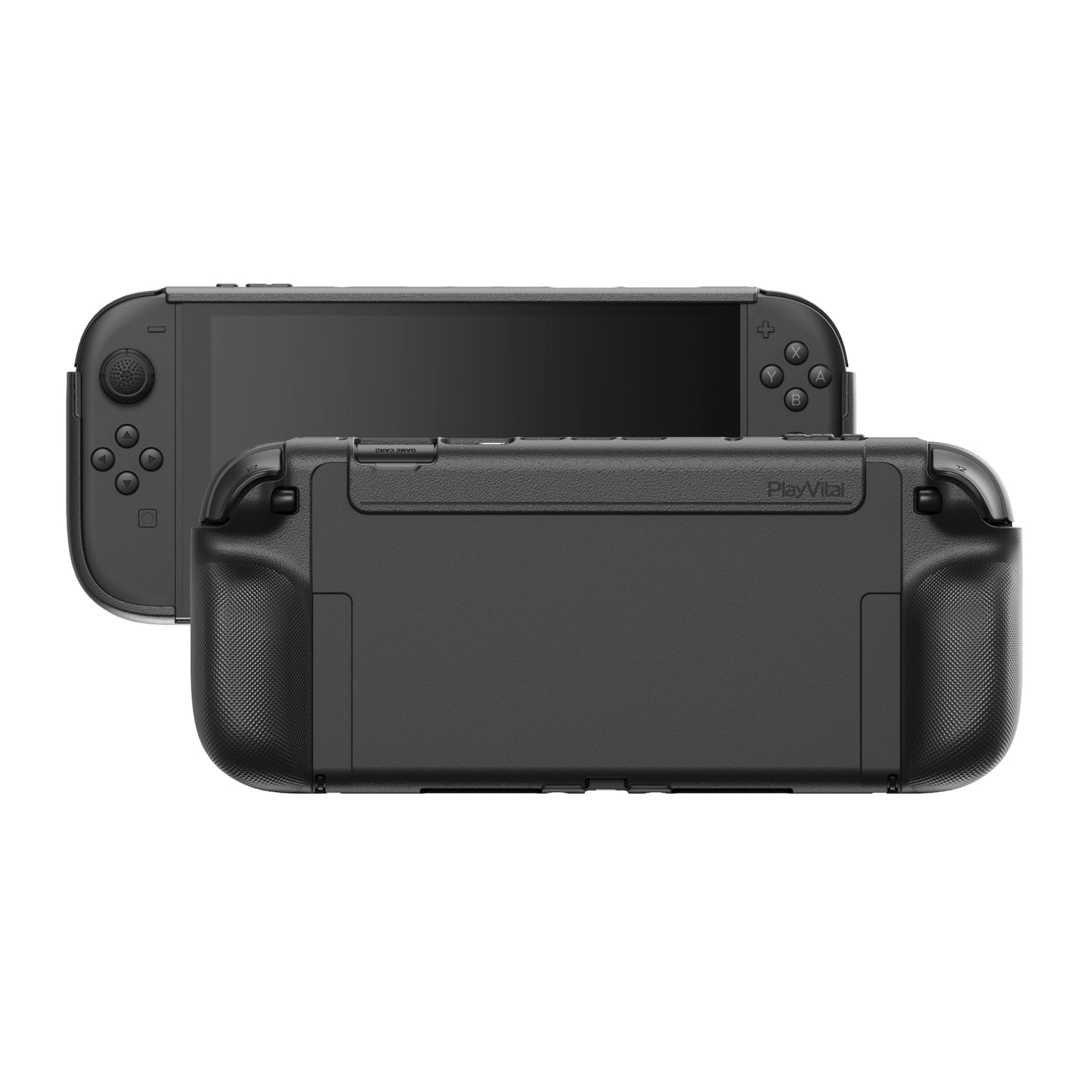 PlayVital PURE グリップケース for Nintendo Switch 2、耐衝撃TPU保護カバー 人間工学に基づいた滑り止めグリップデザイン＆サムスティックキャップ【ブラック】