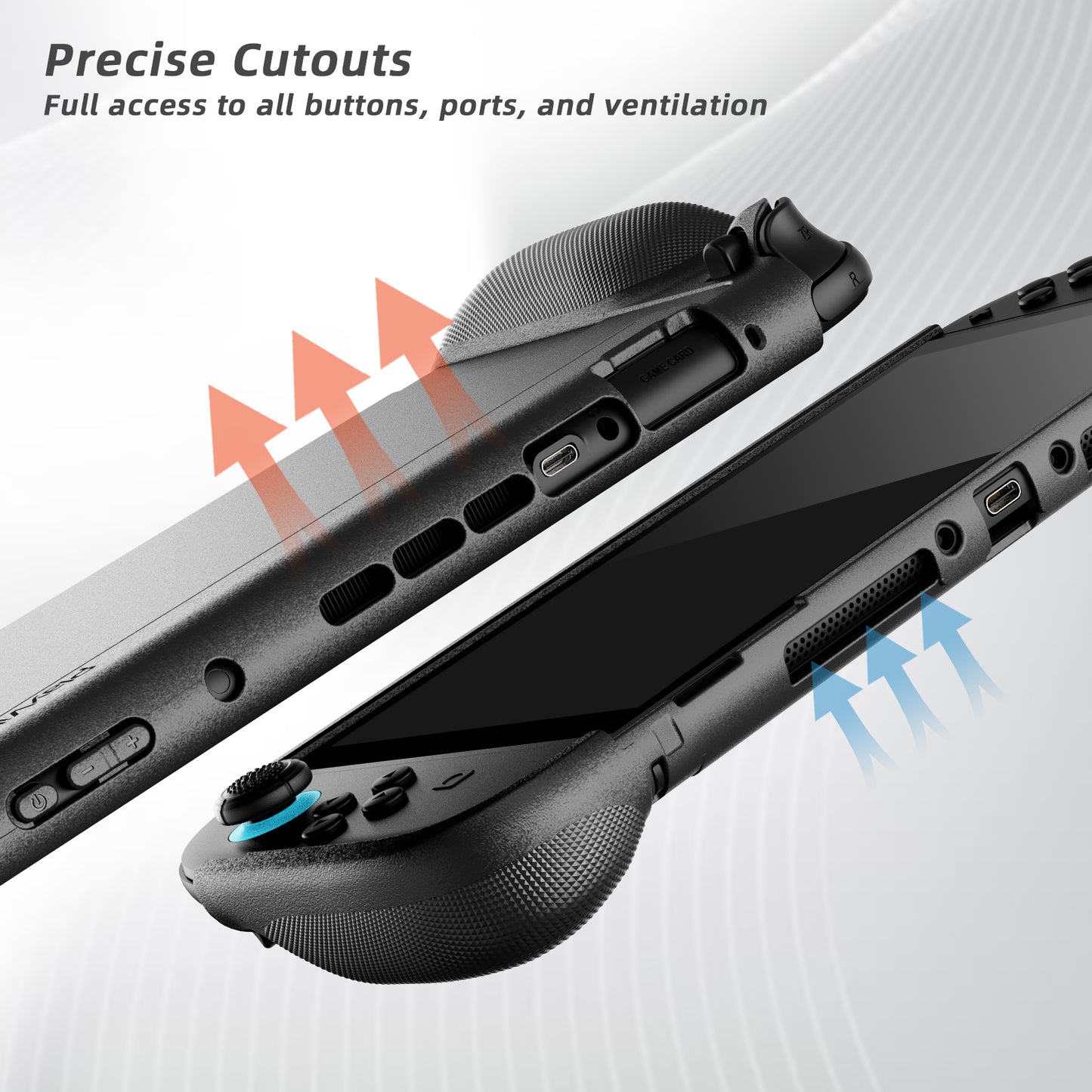 PlayVital PURE グリップケース for Nintendo Switch 2、耐衝撃TPU保護カバー 人間工学に基づいた滑り止めグリップデザイン＆サムスティックキャップ【ブラック】