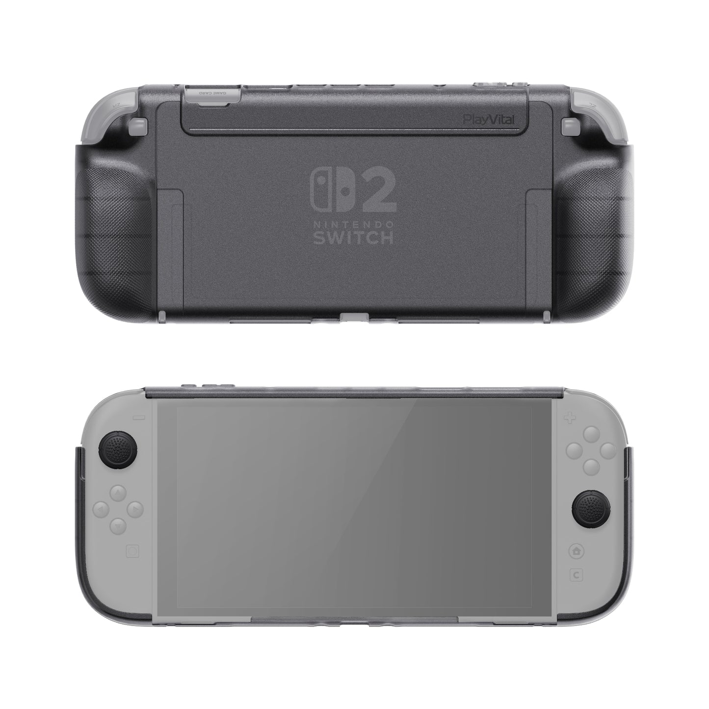 PlayVital PURE グリップケース for Nintendo Switch 2、耐衝撃TPU保護カバー 人間工学に基づいた滑り止めグリップデザイン＆サムスティックキャップ【クリアブラック】