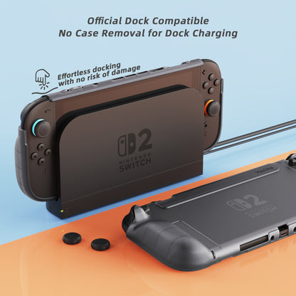 PlayVital PURE グリップケース for Nintendo Switch 2、耐衝撃TPU保護カバー 人間工学に基づいた滑り止めグリップデザイン＆サムスティックキャップ【クリアブラック】