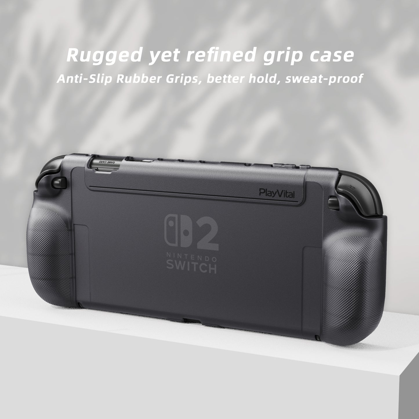 PlayVital PURE グリップケース for Nintendo Switch 2、耐衝撃TPU保護カバー 人間工学に基づいた滑り止めグリップデザイン＆サムスティックキャップ【クリアブラック】