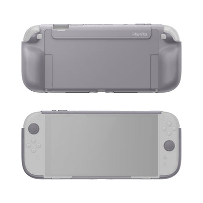 PlayVital PURE グリップケース for Nintendo Switch 2、耐衝撃TPU保護カバー 人間工学に基づいた滑り止めグリップデザイン＆サムスティックキャップ【グレー】
